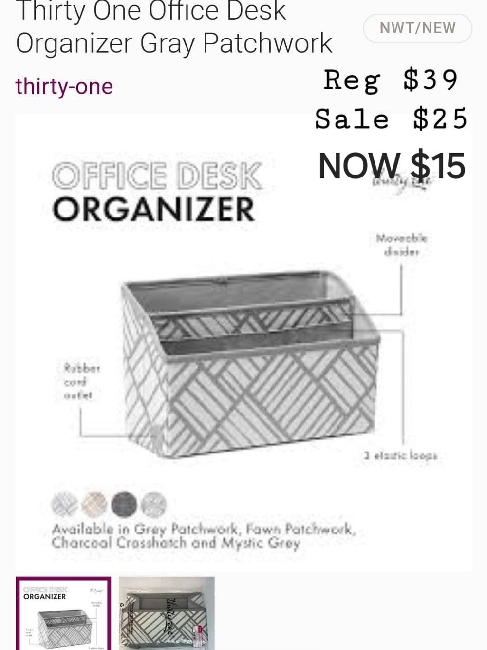 thirty-one Gray Patchwork Desk Organizer Caddy